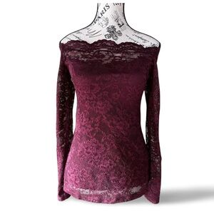 Dynamite Purple Lace Off-Shoulder Long Sleeve Top Women’s Blouse Large